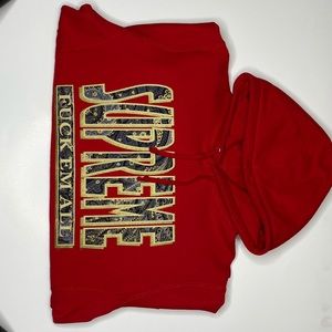 Supreme FW17 paisley Fuck-em-all Red Hoodie